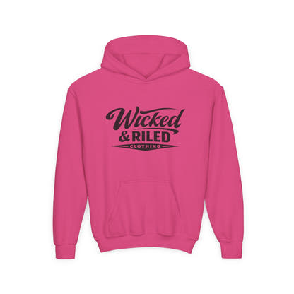 Youth Hoodie Distressed American Flag with 'WR' Front & 'Fear Face Everything And Rise' Motivational Back - Wicked & Riled Clothing
