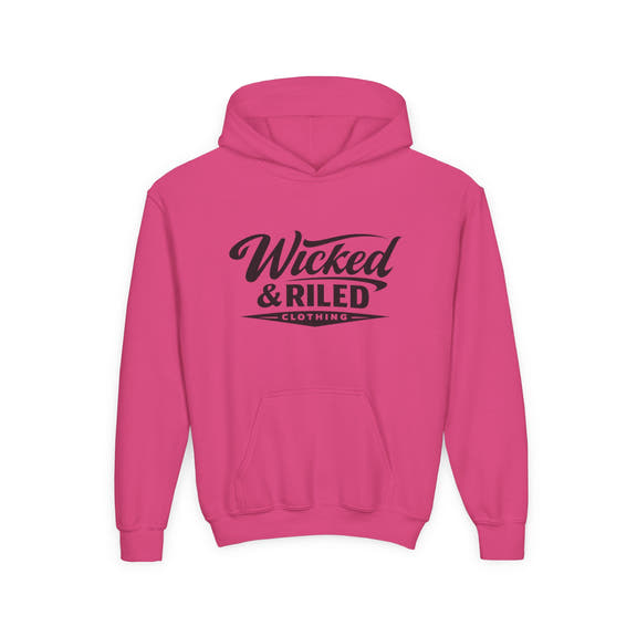 Youth Hoodie Distressed American Flag with 'WR' Front & 'Fear Face Everything And Rise' Motivational Back - Wicked & Riled Clothing