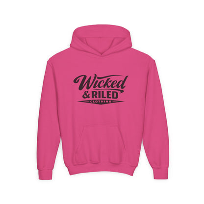 Youth Hoodie Distressed American Flag with 'WR' Front & 'Fear Face Everything And Rise' Motivational Back - Wicked & Riled Clothing