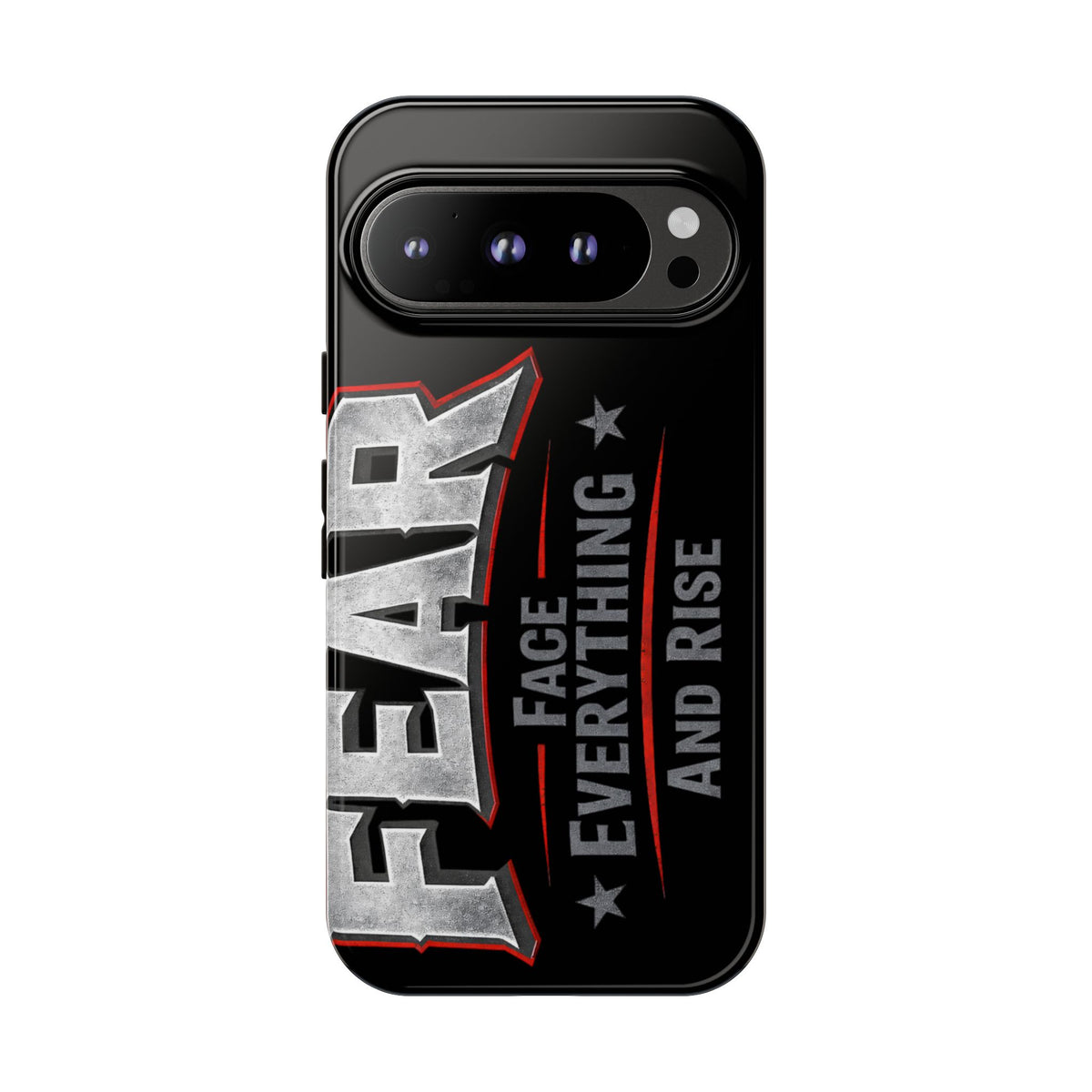 Fear Face Everything and Rise phone case by Printify featuring a motivational design on a sleek protective cover.