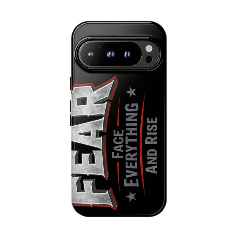 Fear Face Everything and Rise phone case by Printify featuring a motivational design on a sleek protective cover.