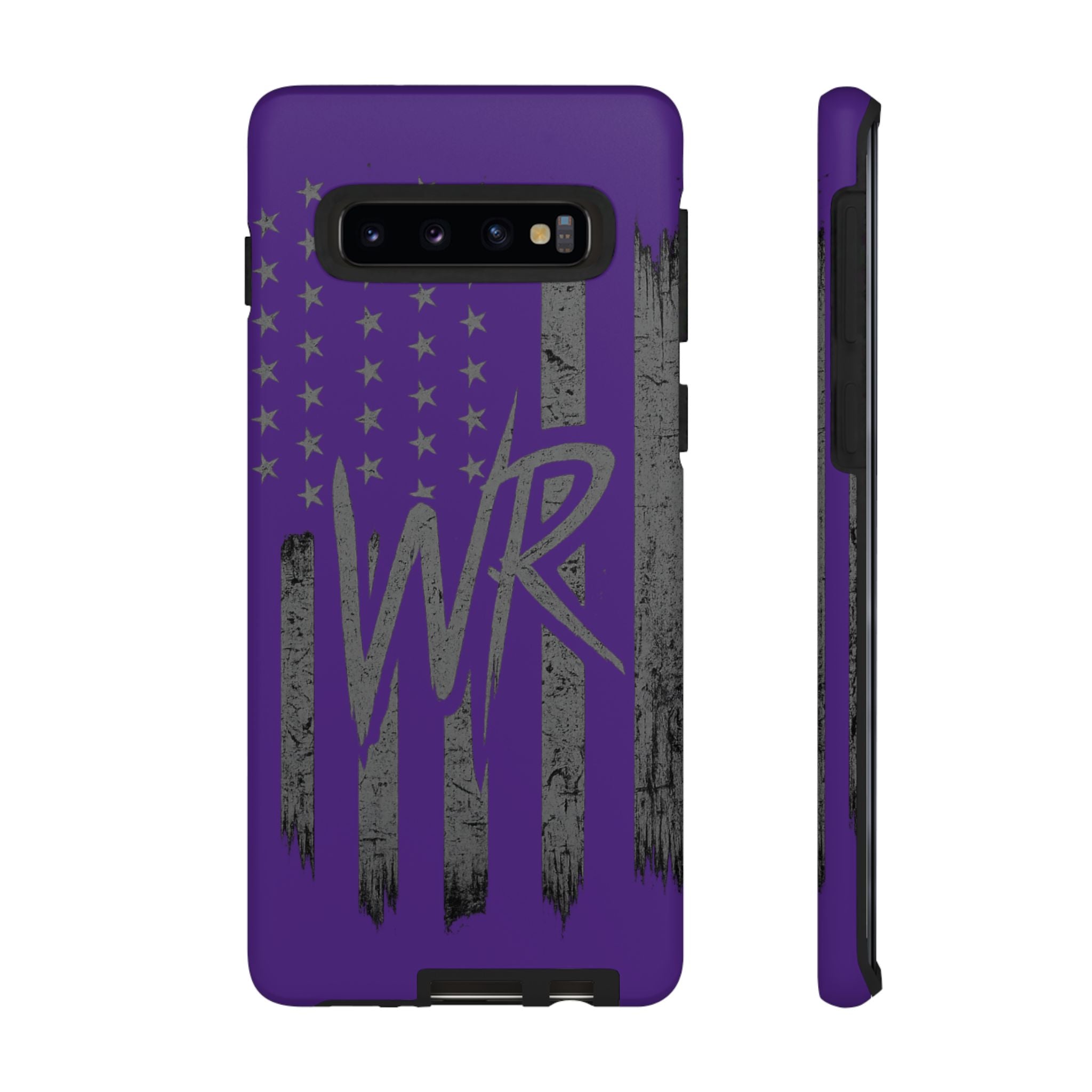 Purple 'WR' Flag Tough Phone Case by Printify, featuring a durable design with a vibrant flag graphic.