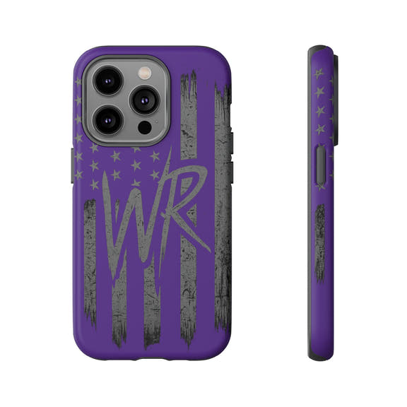 Purple 'WR' flag tough phone case by Printify with durable design and precise cutouts for buttons and ports.