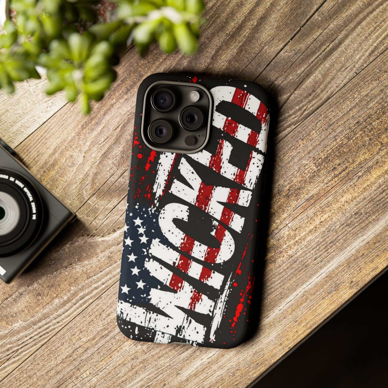 Distressed American flag phone case featuring "VETERAN" graphic by Printify for rugged patriotic protection.