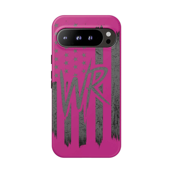 Pink 'WR' Flag tough phone case by Printify, featuring a durable design with a vibrant flag pattern.