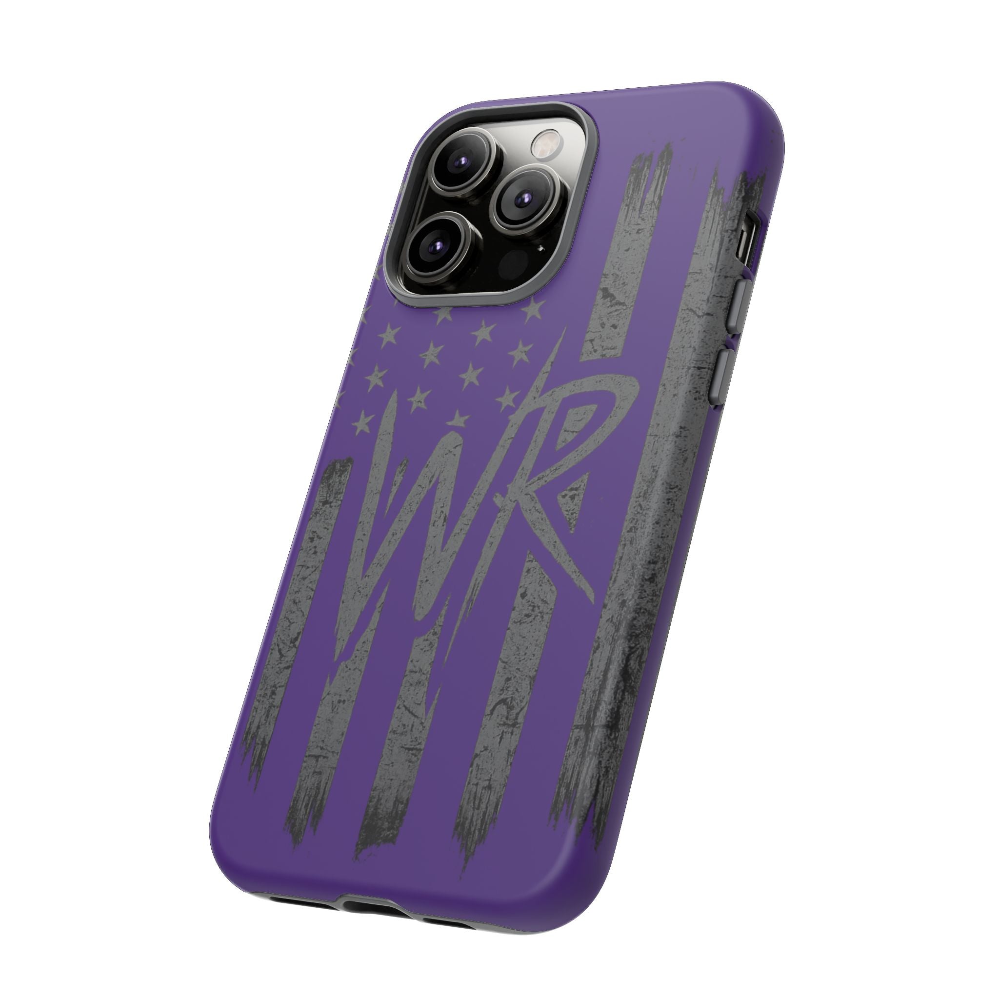 Purple 'WR' flag tough phone case by Printify, showcasing durable protection and vibrant design for smartphones.