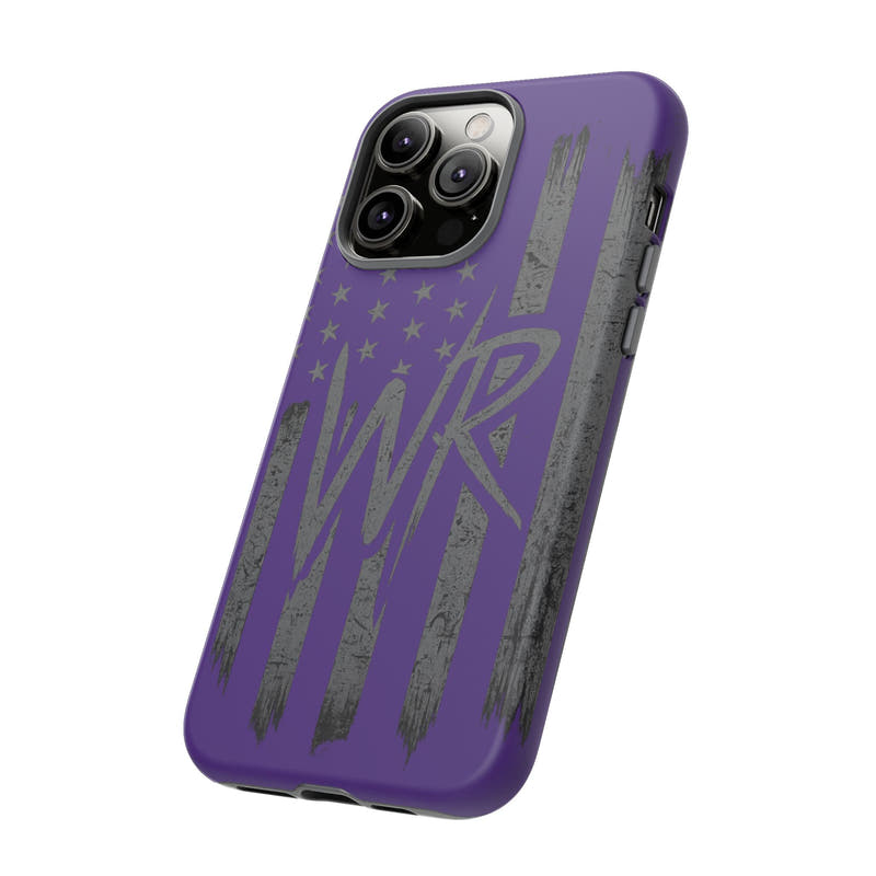 Purple 'WR' flag tough phone case by Printify, showcasing durable protection and vibrant design for smartphones.