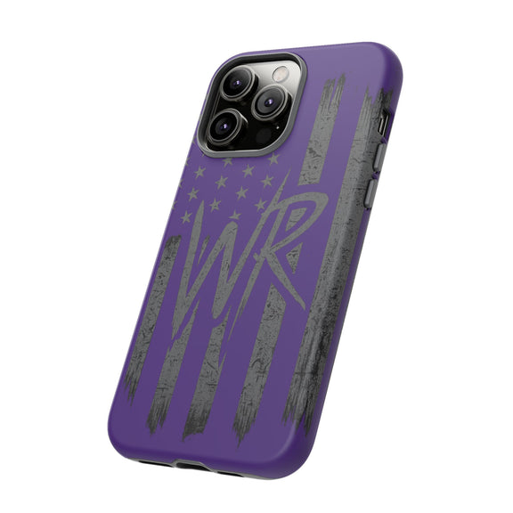 Purple 'WR' flag tough phone case by Printify, showcasing durable protection and vibrant design for smartphones.