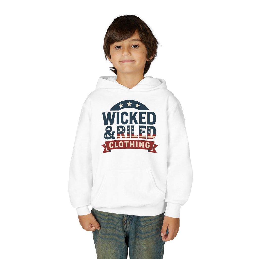 Wicked & Riled Youth Hoodie Patriotic Vintage Logo Sweatshirt