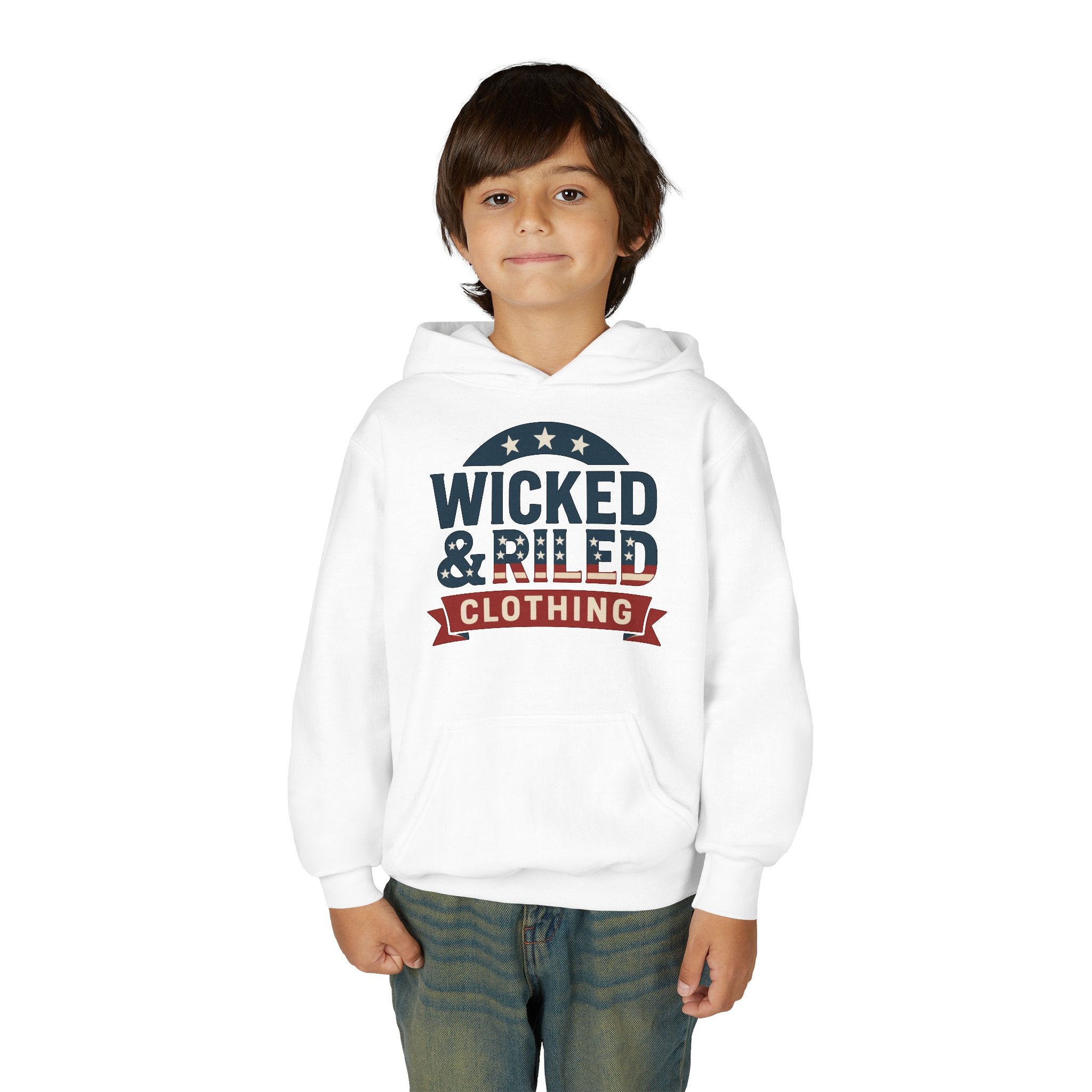 Wicked & Riled Youth Hoodie Patriotic Vintage Logo Sweatshirt