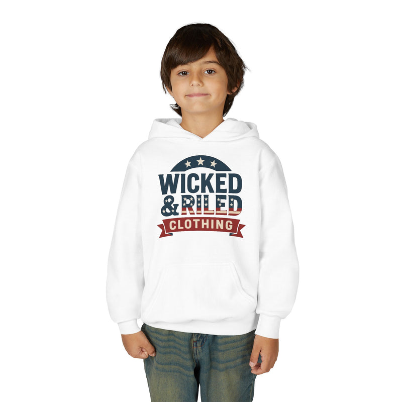 Wicked & Riled Youth Hoodie Patriotic Vintage Logo Sweatshirt - Wicked & Riled Clothing