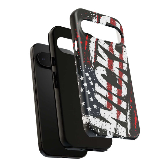 Distressed American Flag phone case with "VETERAN" graphic by Printify, showcasing rugged patriotic design and protection.