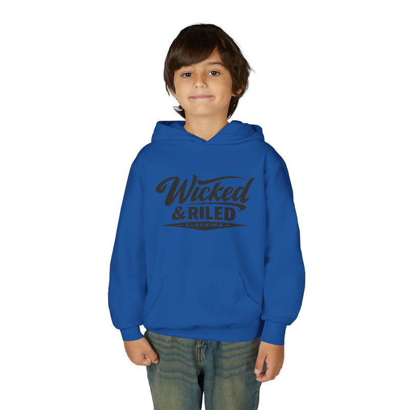 Youth Hoodie Distressed American Flag with 'WR' Front & 'Fear Face Everything And Rise' Motivational Back - Wicked & Riled Clothing