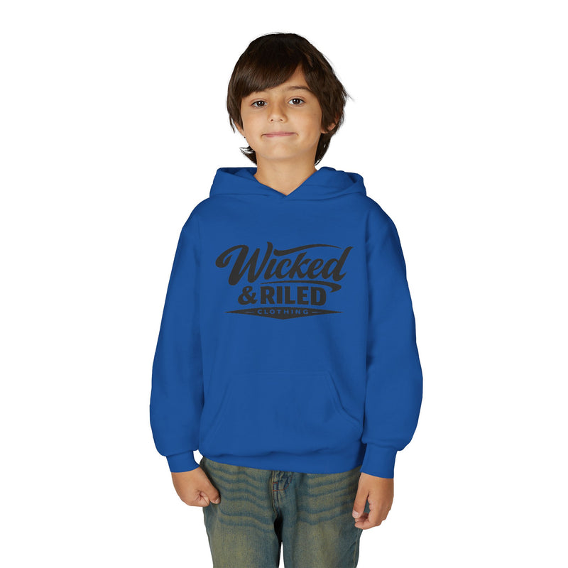 Youth Hoodie Distressed American Flag with 'WR' Front & 'Fear Face Everything And Rise' Motivational Back - Wicked & Riled Clothing