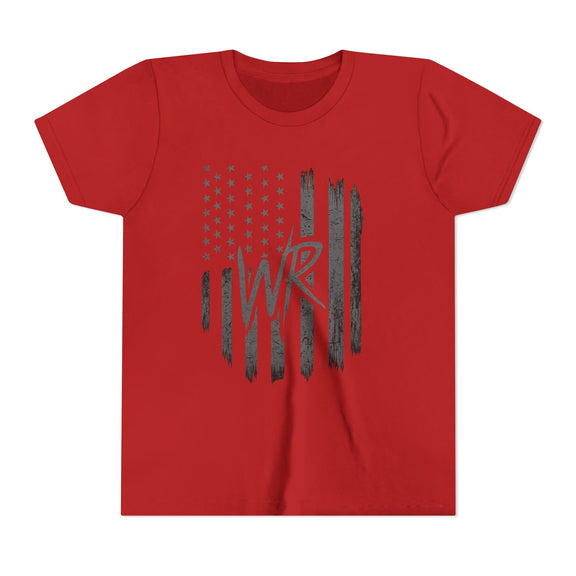 Youth Tee  Distressed American Flag with WR Monogram - Wicked & Riled Clothing