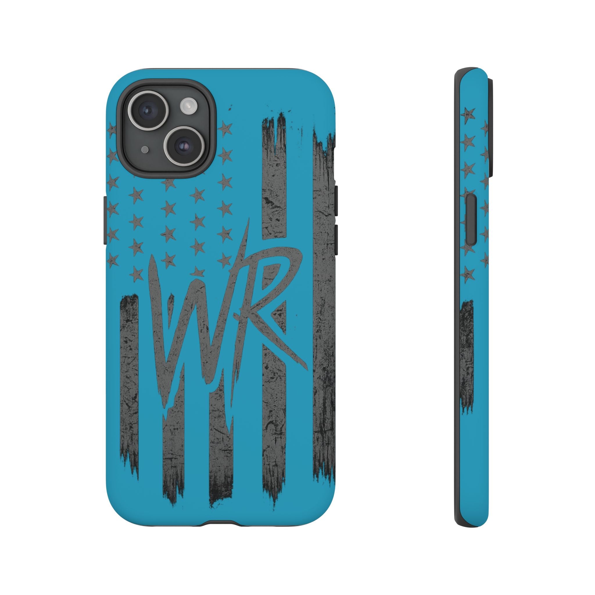 Patriotic blue 'WR' flag tough phone case by Printify, showcasing a durable design with a vibrant flag pattern.