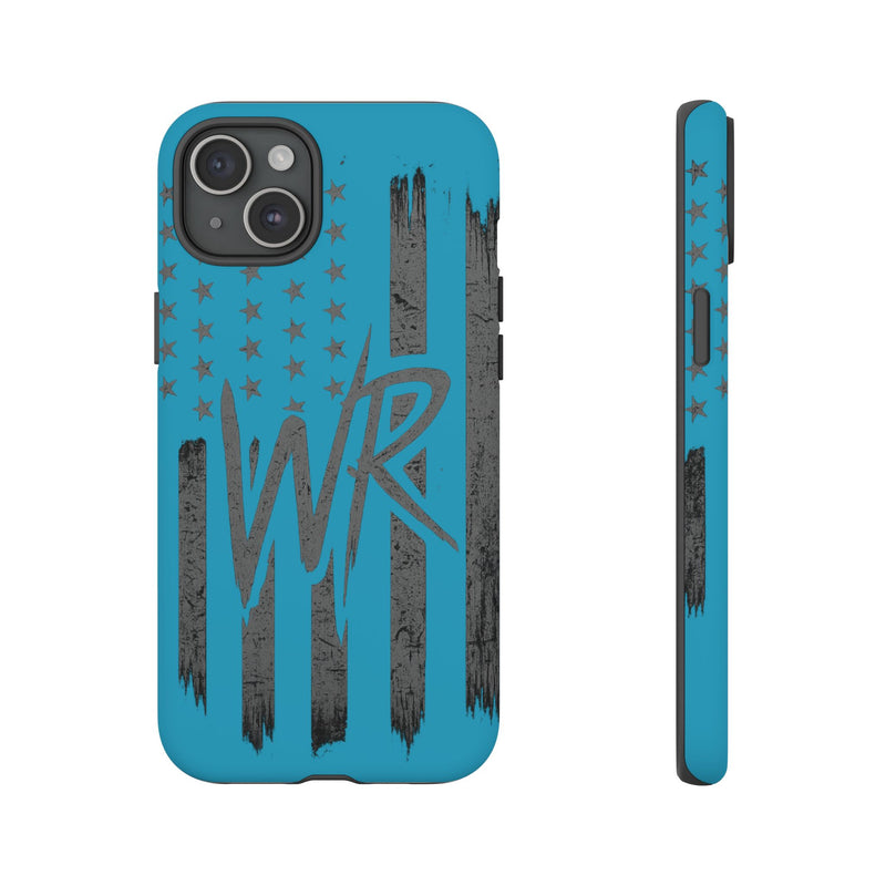 Patriotic blue 'WR' flag tough phone case by Printify, showcasing a durable design with a vibrant flag pattern.