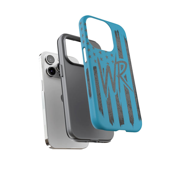 Patriotic blue 'WR' flag tough phone case by Printify, featuring a durable design with vibrant flag graphics.