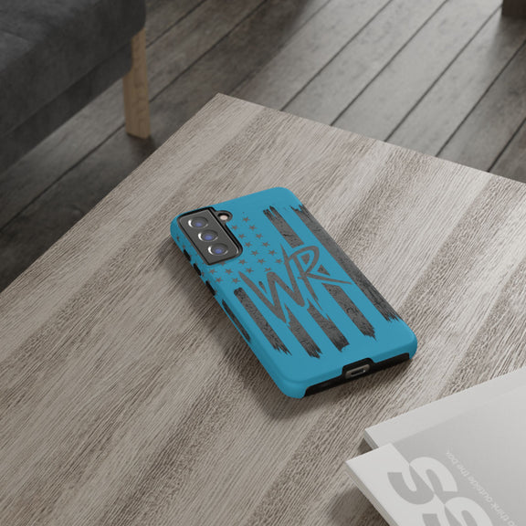 Patriotic blue 'WR' flag tough phone case by Printify, showcasing a durable design with vibrant flag graphics.
