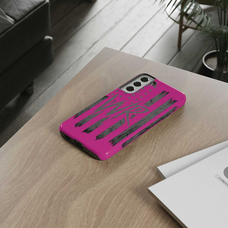 Pink 'WR' Flag Tough Phone Case by Printify featuring a durable design and vibrant flag graphic.