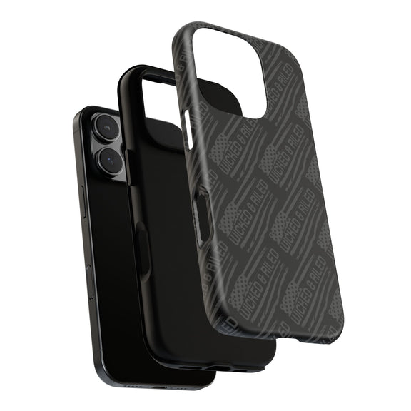 Rugged black protective phone case by Printify featuring a textured "TOUGH CASES" pattern for enhanced grip.