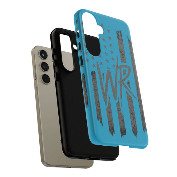 Patriotic blue 'WR' flag tough phone case by Printify, showcasing a durable design with vibrant flag graphics.