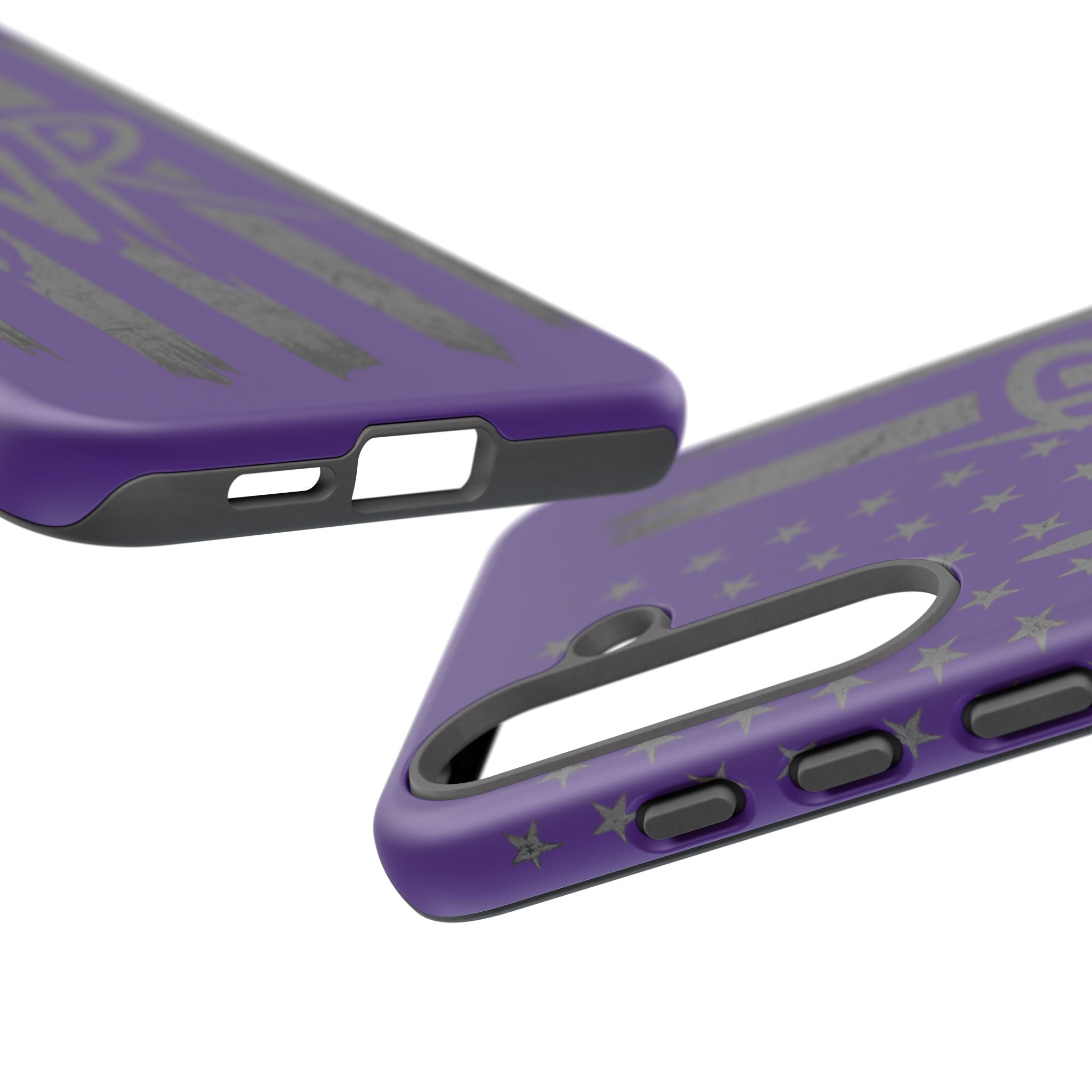 Purple 'WR' flag tough phone case by Printify with durable design and vibrant colors displayed on a neutral background.