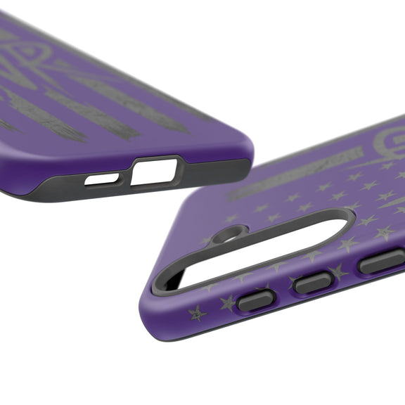 Purple 'WR' flag tough phone case by Printify with durable design and vibrant colors displayed on a neutral background.