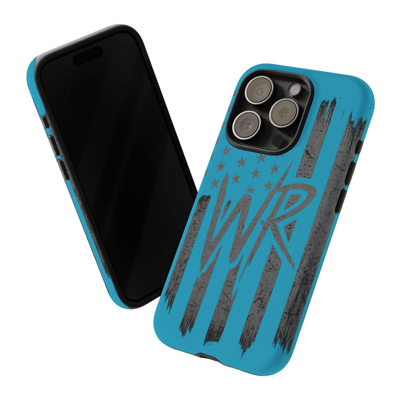 Patriotic blue 'WR' flag tough phone case by Printify, showcasing a durable design with vibrant flag graphics.