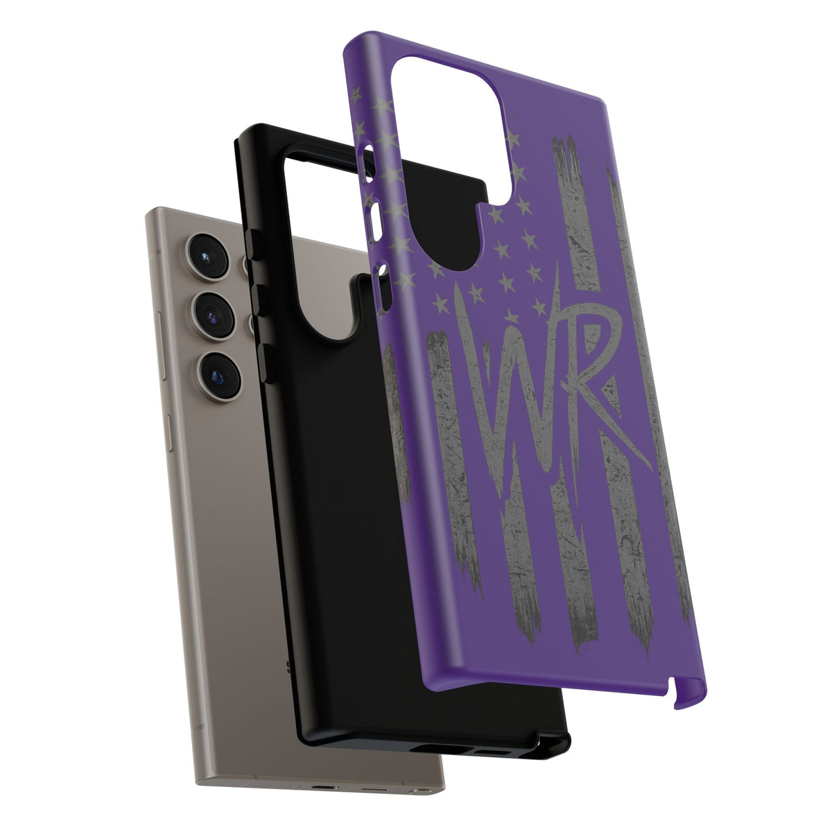 Purple 'WR' flag tough phone case by Printify with durable design and vibrant colors, displayed on a neutral background.