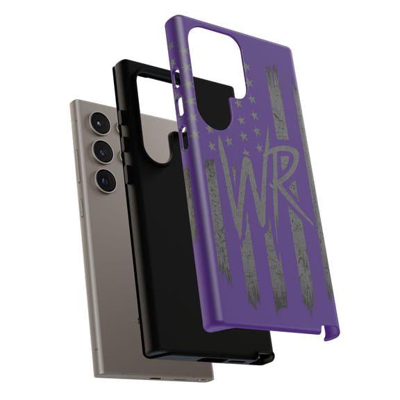 Purple 'WR' flag tough phone case by Printify with durable design and vibrant colors, displayed on a neutral background.