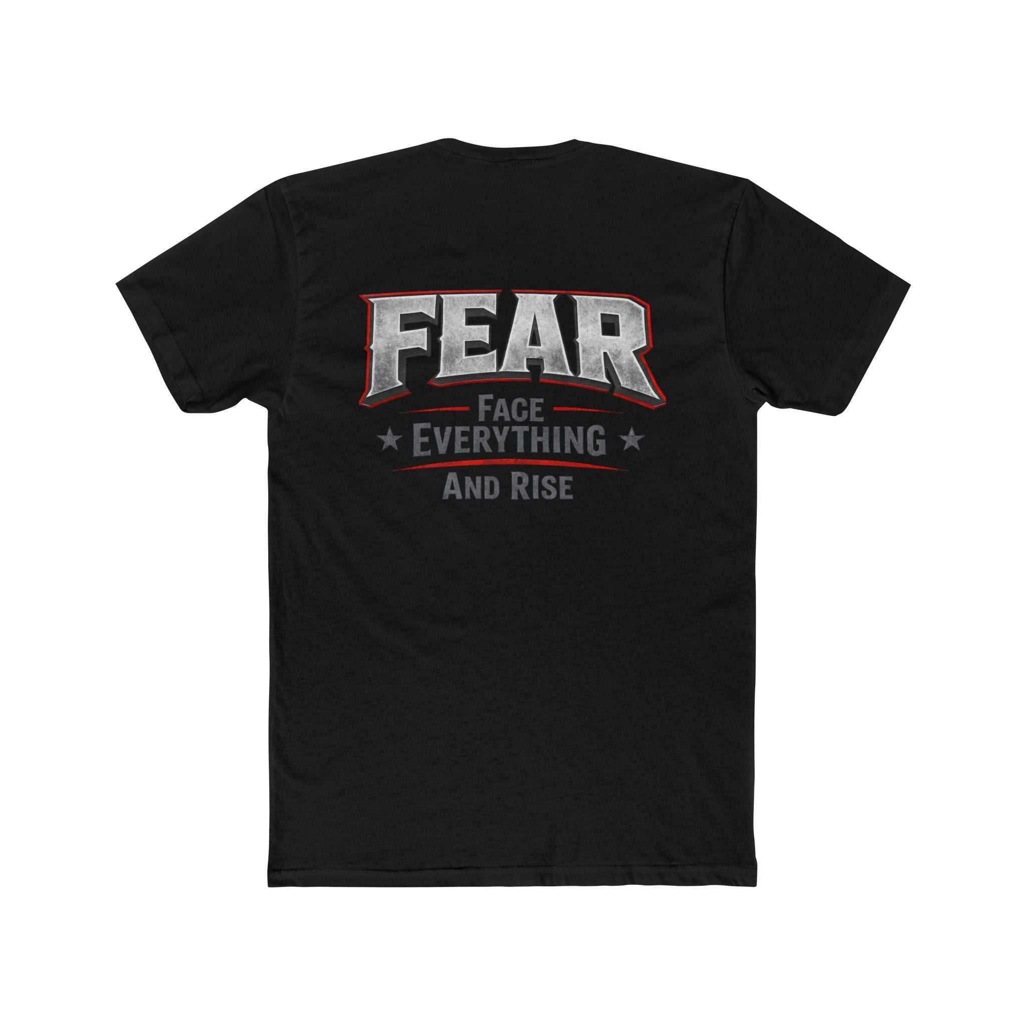 White crew tee featuring "FEAR Face Everything And Rise" graphic by Printify, displayed flat on a neutral background.