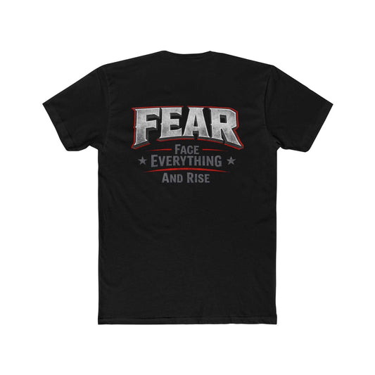 White crew tee featuring "FEAR Face Everything And Rise" graphic by Printify, displayed flat on a neutral background.