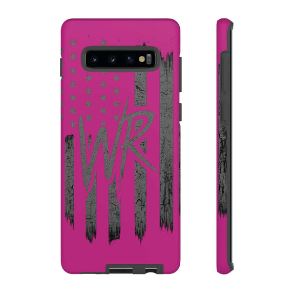 Pink 'WR' Flag Tough Phone Case by Printify with durable design and vibrant flag graphic. Ideal for protection and style.