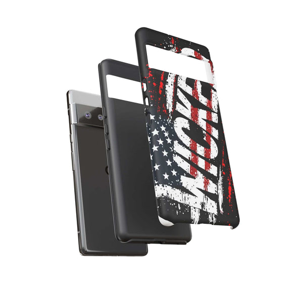Distressed American flag phone case with "VETERAN" graphic, rugged design for patriotic protection by Printify.