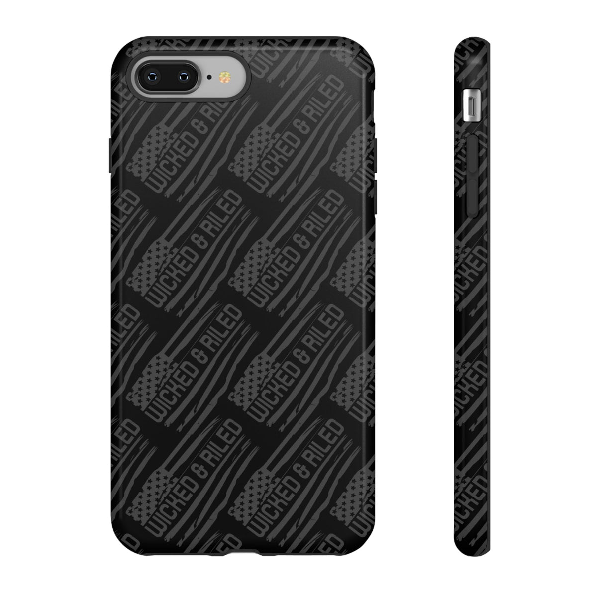 Rugged black protective phone case by Printify with a textured TOUGH CASES pattern, designed for durability and style.