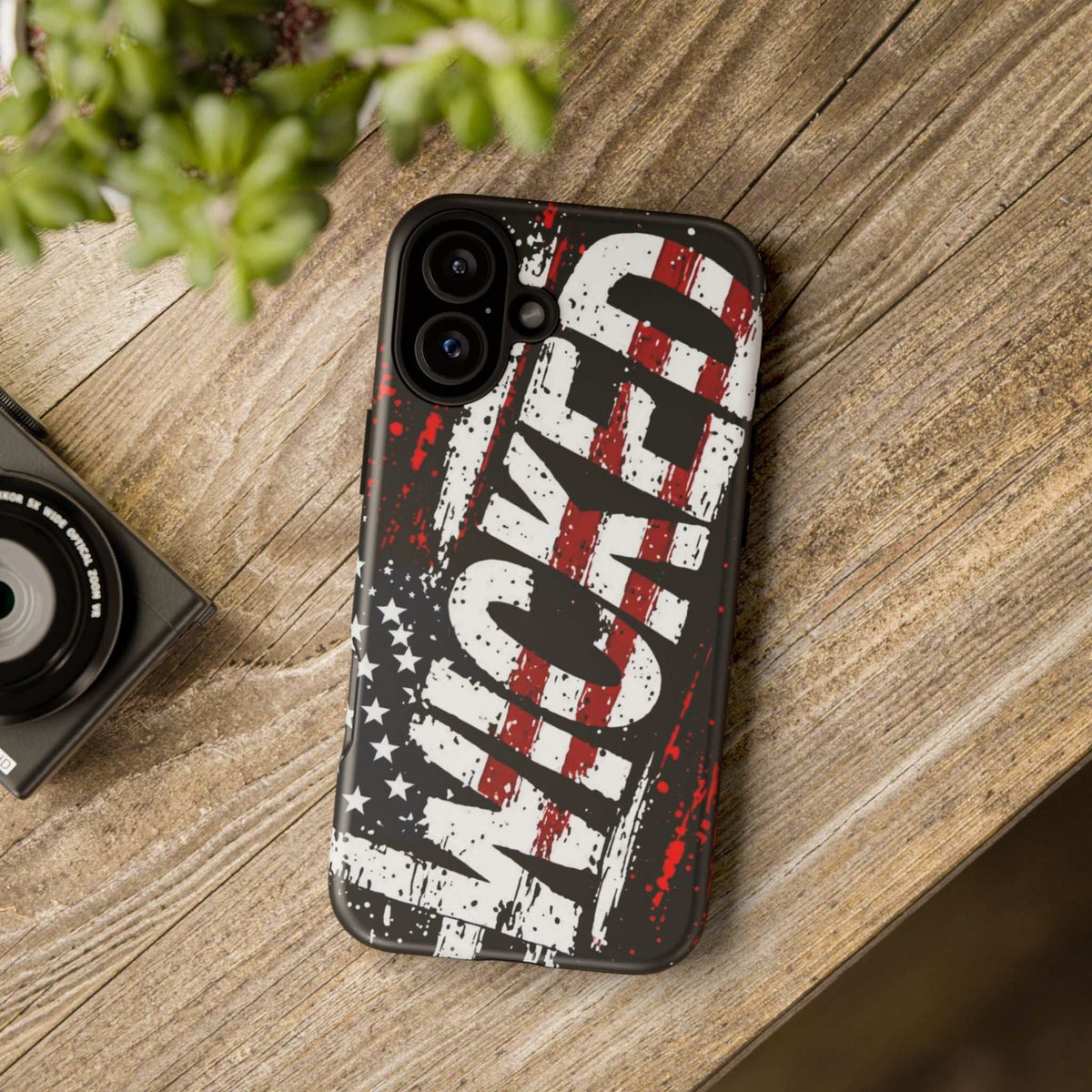 Distressed American flag phone case with "VETERAN" graphic, showcasing rugged patriotic design by Printify.