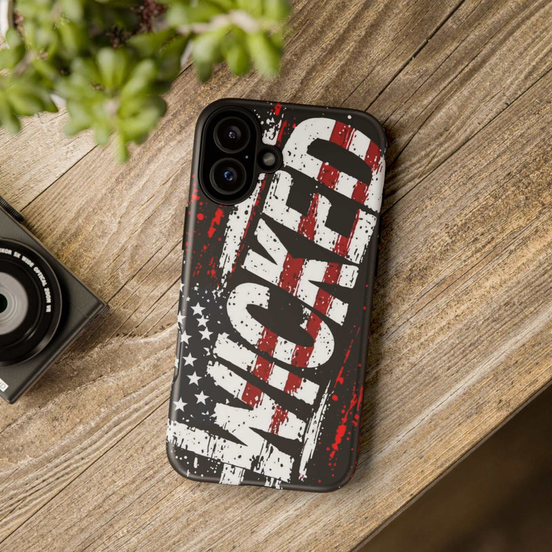 Distressed American flag phone case with "VETERAN" graphic, showcasing rugged patriotic design by Printify.
