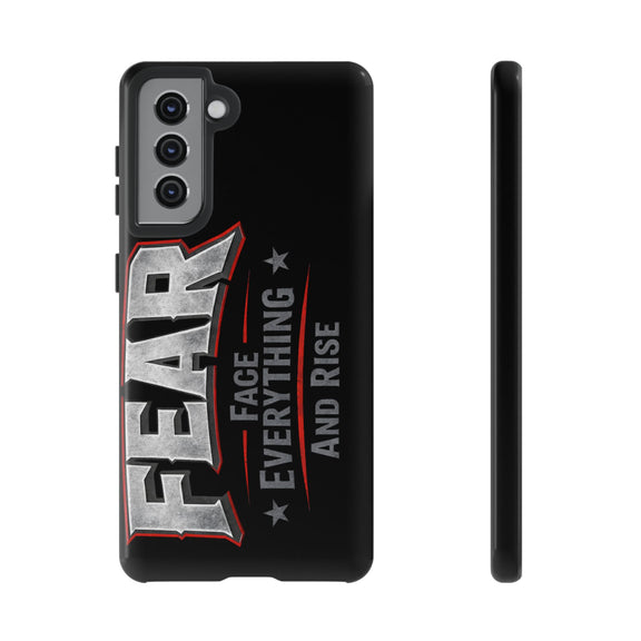 Fear face everything and rise phone case by Printify with a motivational design on a sleek protective cover.