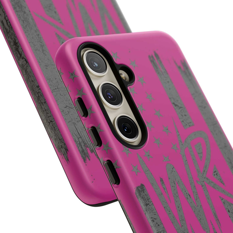 Pink 'WR' Flag Tough Phone Case by Printify featuring a durable design and vibrant colors for protection and style.