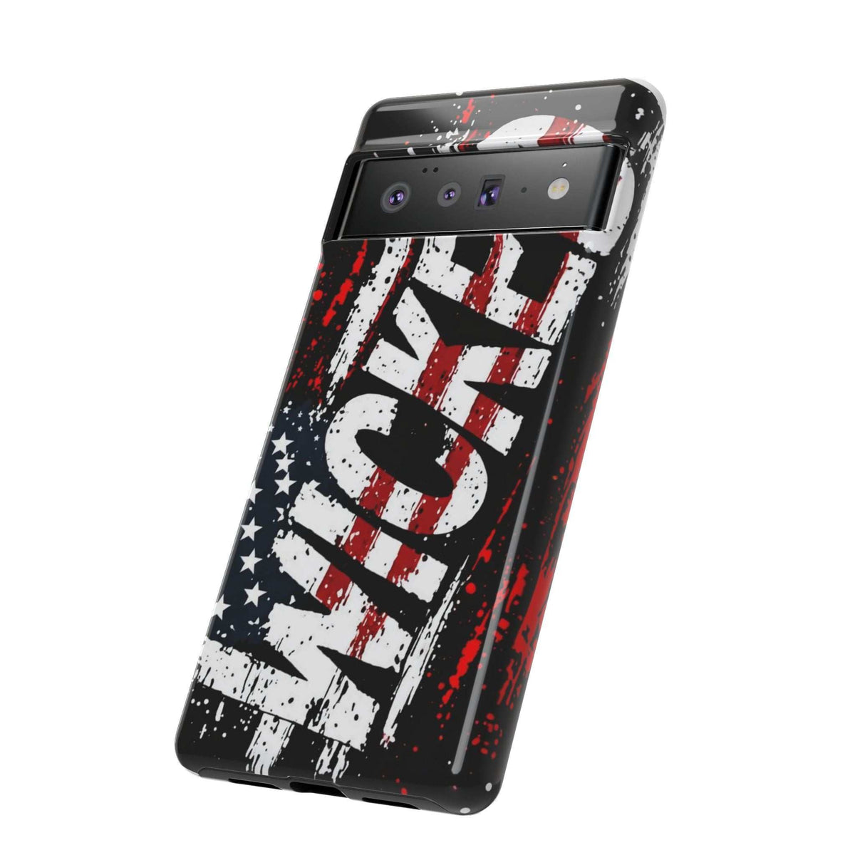 Distressed American flag phone case with "VETERAN" graphic by Printify, showcasing rugged patriotic design for protection.