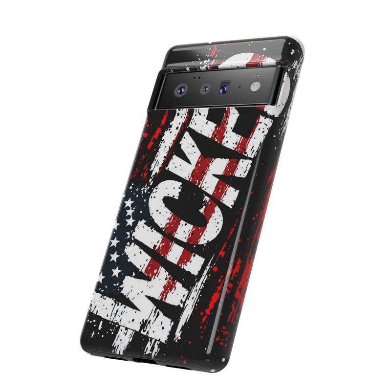 Distressed American flag phone case with "VETERAN" graphic by Printify, showcasing rugged patriotic design for protection.