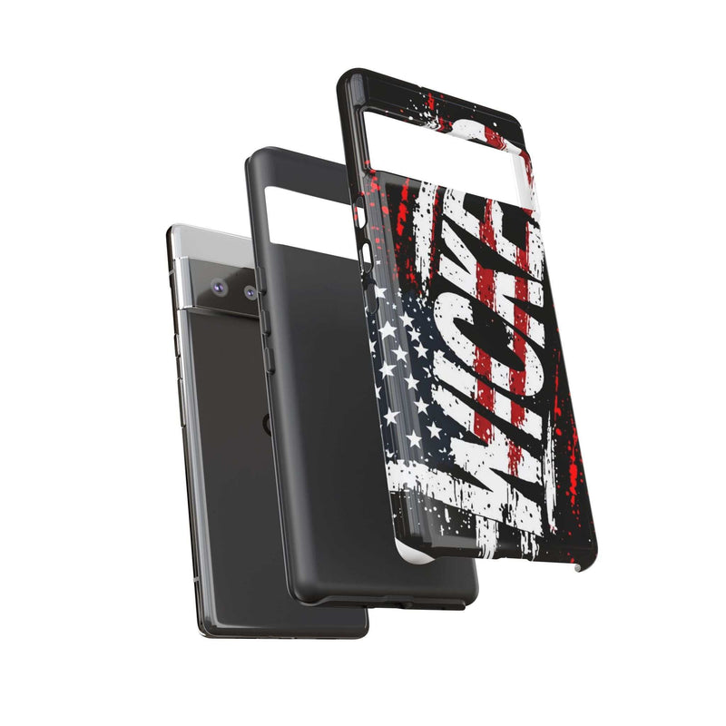 Distressed American flag phone case featuring "VETERAN" graphic by Printify for rugged patriotic protection.