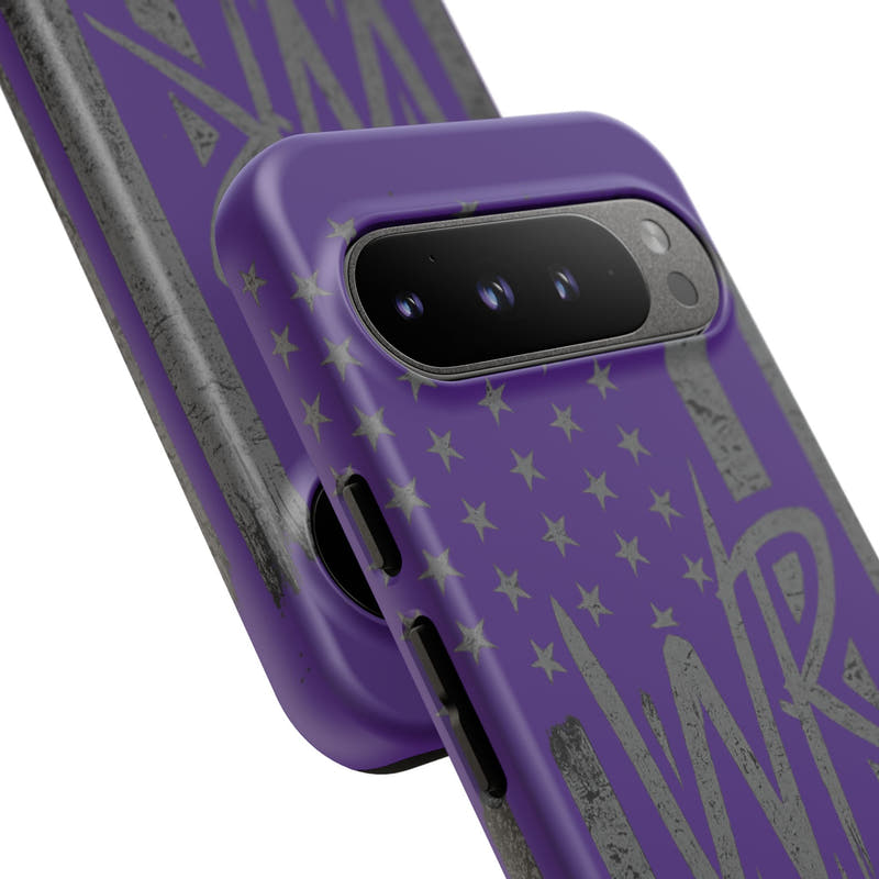 Purple 'WR' flag tough phone case by Printify, showcasing durable design and bold color. Perfect for protection and style.
