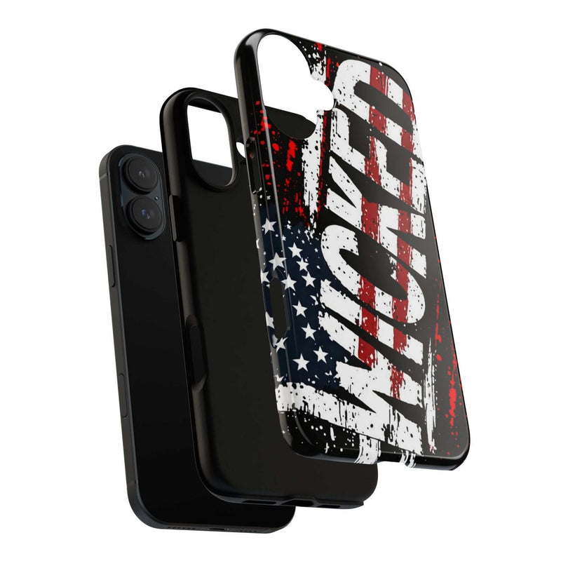 Distressed American flag phone case with "VETERAN" graphic by Printify, showcasing rugged patriotic design and protection.