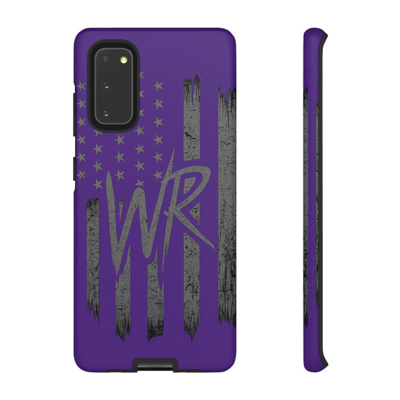 Purple 'WR' flag tough phone case by Printify, showcasing a durable design and vibrant colors for added style and protection.