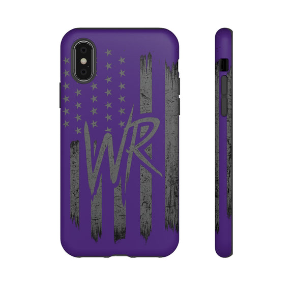 Purple 'WR' flag tough phone case by Printify, showcasing a durable design with vibrant colors and precise cutouts.