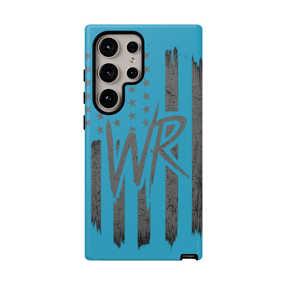 Patriotic blue 'WR' flag tough phone case by Printify showcasing durable design and vibrant colors.