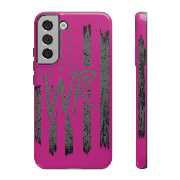 Pink 'WR' Flag Tough Phone Case by Printify, featuring a durable design with a bold flag print on a sleek surface.