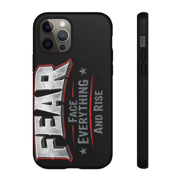 Fear Face Everything and Rise phone case by Printify featuring a bold graphic design on a sleek, protective case.